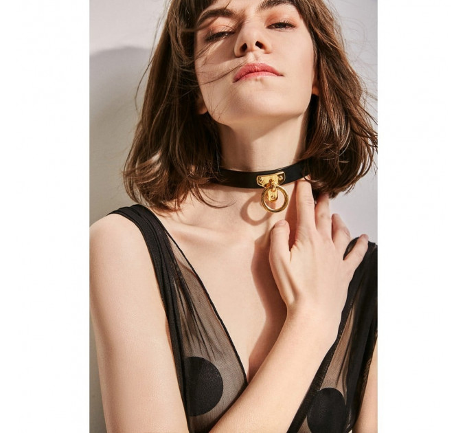 Ошейник-чокер с кольцом, итальянская кожа Leather Cosplay Choker UPKO, размер L