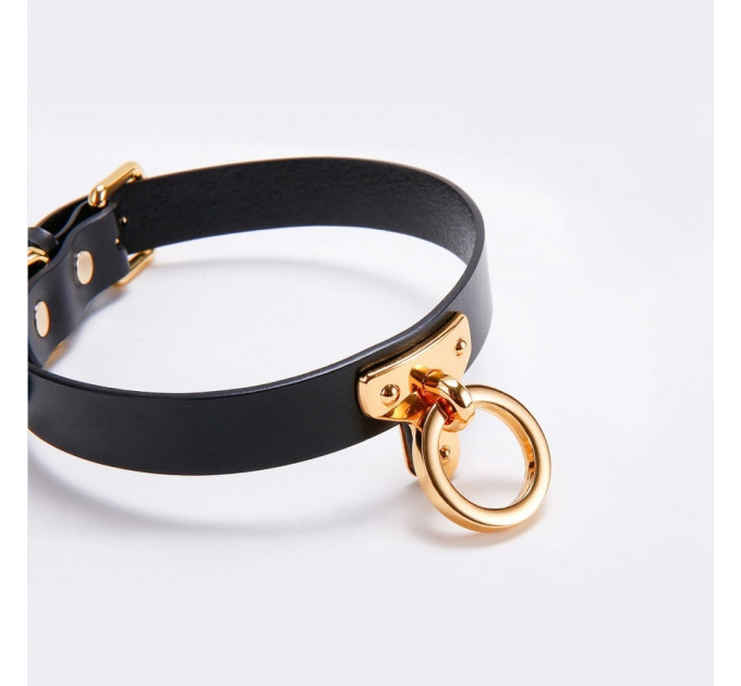 Ошейник-чокер с кольцом, итальянская кожа Leather Cosplay Choker UPKO, размер L