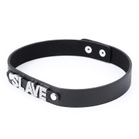 Ошейник с надписью SLAVE из страз DS Fetish, кожзам, черный