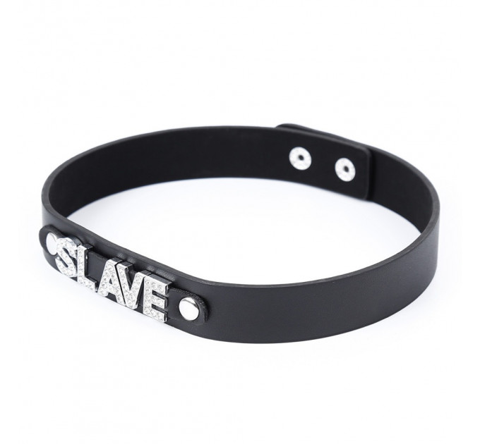 Ошейник с надписью SLAVE из страз DS Fetish, кожзам, черный