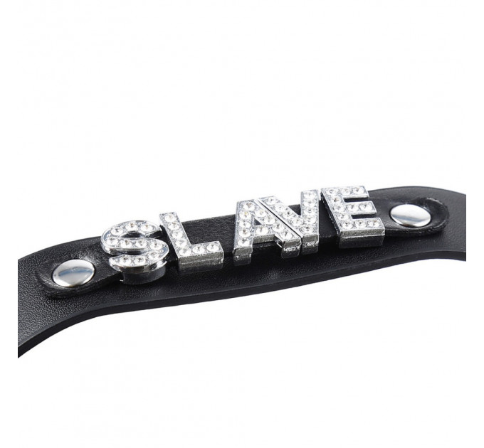 Ошейник с надписью SLAVE из страз DS Fetish, кожзам, черный