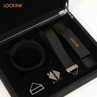 Ошейник с поводком кожа Черный Lockink