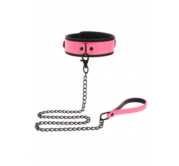 Ошейник с поводком светящийся в темноте Taboom Collar and Chain Leash, розовый