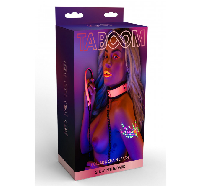 Ошейник с поводком светящийся в темноте Taboom Collar and Chain Leash, розовый