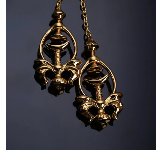 Затискачі для сосків UPKO Pulling Chain Nipple Clamps з ланцюжком-намиста, золотисті