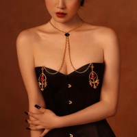 Затискачі для сосків UPKO Pulling Chain Nipple Clamps з ланцюжком-намиста, золотисті