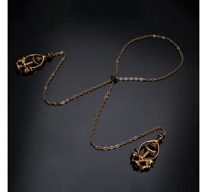Затискачі для сосків UPKO Pulling Chain Nipple Clamps з ланцюжком-намиста, золотисті
