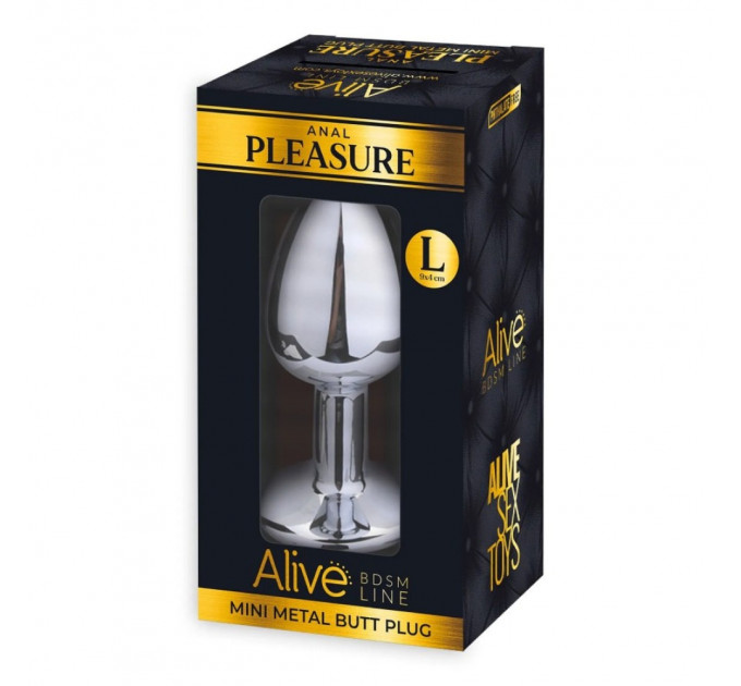 Анальна металева пробка Alive Anal Pleasure з прозорим каменем, L