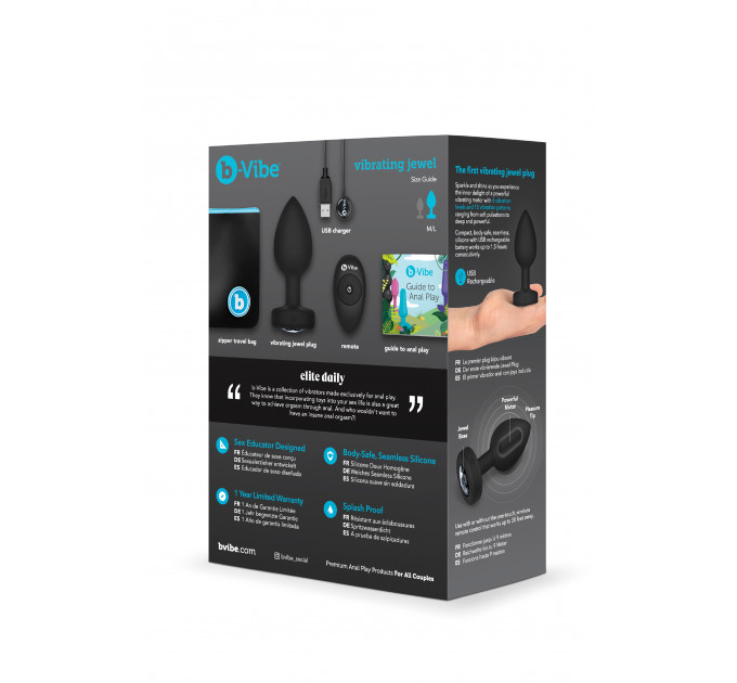Анальна пробка з каменем з вібрацією M/L B-Vibe з дистанційним пультом керування, чорна