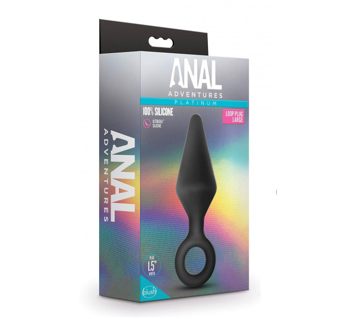 Анальна пробка з кільцем-стопером L Anal Adventures Blush, силіконова, чорна, 13.3 х 3.8 см