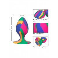 Анальная пробка силиконовая CalExotics Cheeky Tie-Dye Plug, разноцветная, Medium