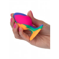 Анальная пробка силиконовая CalExotics Cheeky Tie-Dye Plug, разноцветная, Medium