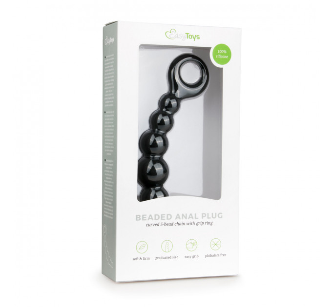 Анальные бусы Beaded Anal силиконовые, черные, 19 см
