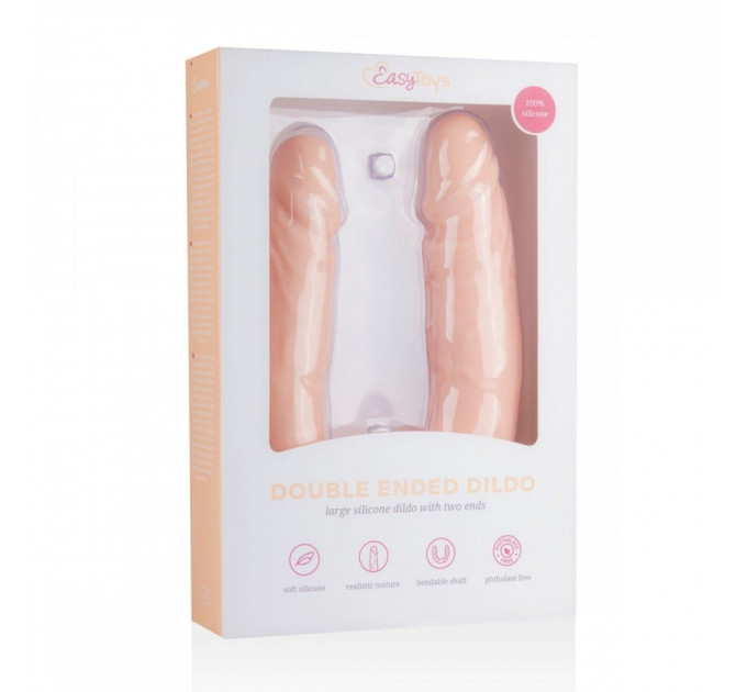 ET207SKN Двухсторонний реалистичный фаллоимитатор Easytoys, силиконовый, бежевый, 40 х 3.8 см.