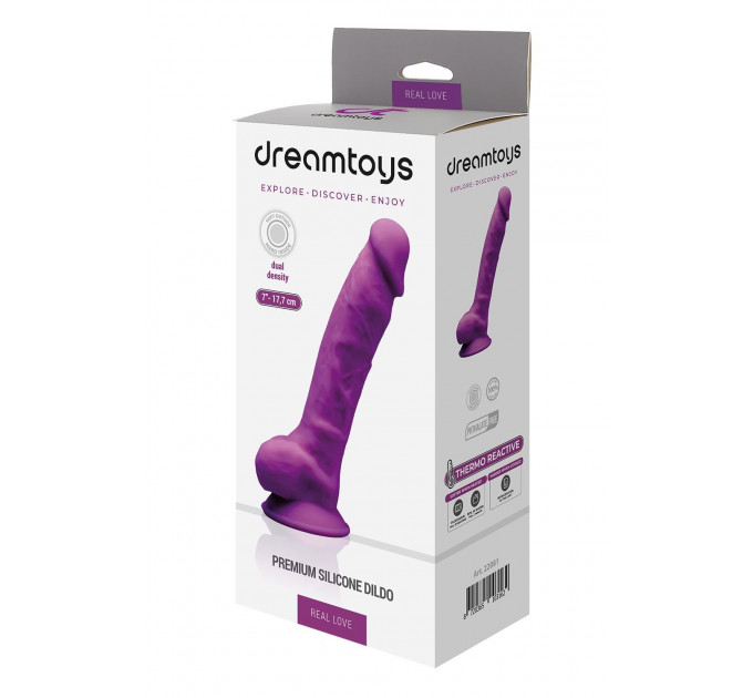Фаллоимитатор реалистичный Dream Toys Real Love на присоске с мошонкой, фиолетовый