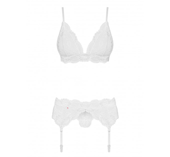 Комплект белья кружевной Obsessive 810 с поясом для чулок, белый S/M
