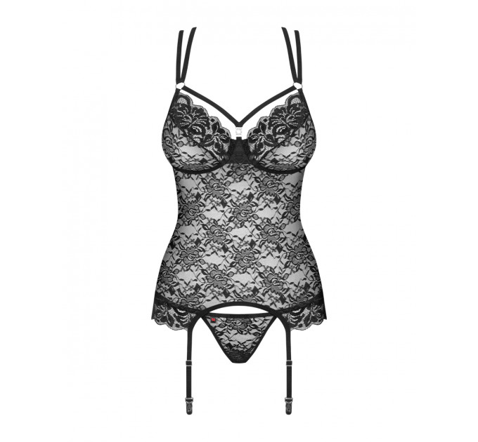 Комплект корсет с трусиками Obsessive 860-COR-1 черный, S/M