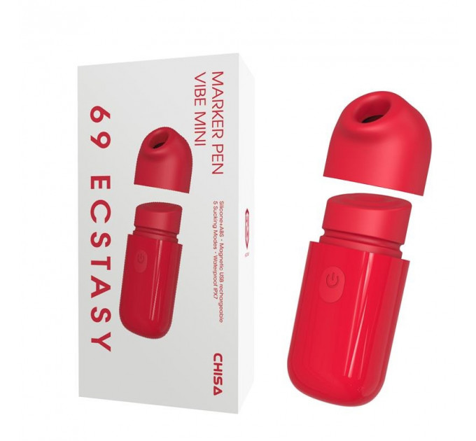Мини вибратор Chisa 69 ECSTASY Marker Pen с вакуумной стимуляцией клитора, красный