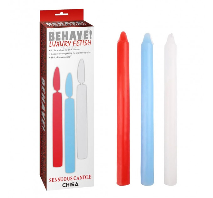 Низкотемпературная свеча для секса Chisa Behave! Luxury Fetish 18 см х 1,6 см, 3 шт.