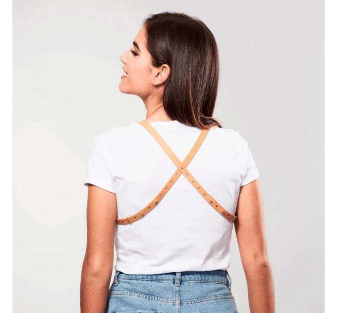 Портупея из экокожи Bijoux Indiscrets MAZE – Cross Cleavage, бежевая