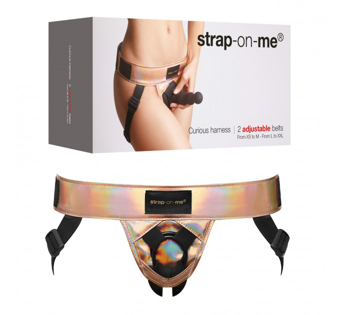 Трусики для страпона Strap-On-Me - Curious з голографічним оздобленням кольору рожевого золота