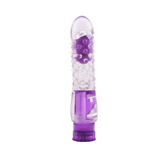 Вибратор прозрачный с рельефом Chisa Crystal Jellie Pleaser на батарейках, фиолетовый