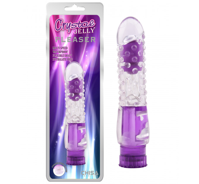 Вибратор прозрачный с рельефом Chisa Crystal Jellie Pleaser на батарейках, фиолетовый