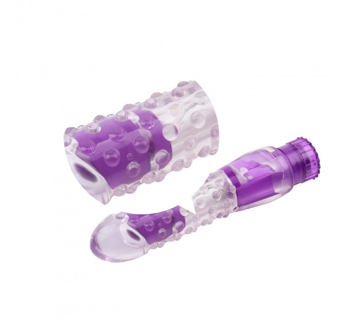 Вибратор прозрачный с рельефом Chisa Crystal Jellie Pleaser на батарейках, фиолетовый