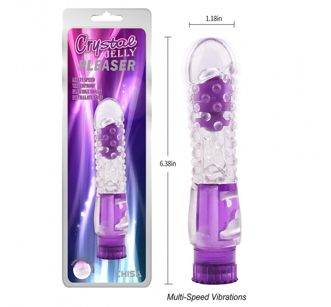 Вибратор прозрачный с рельефом Chisa Crystal Jellie Pleaser на батарейках, фиолетовый