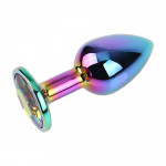 Анальна пробка із кристалом Chisa Matrix Mont Rainbow Gem, металева, різнокольорова, 7 х 2.7 см