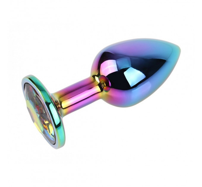 Анальна пробка із кристалом Chisa Matrix Mont Rainbow Gem, металева, різнокольорова, 7 х 2.7 см