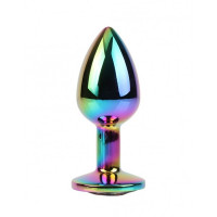 Анальна пробка із кристалом Chisa Matrix Mont Rainbow Gem, металева, різнокольорова, 7 х 2.7 см