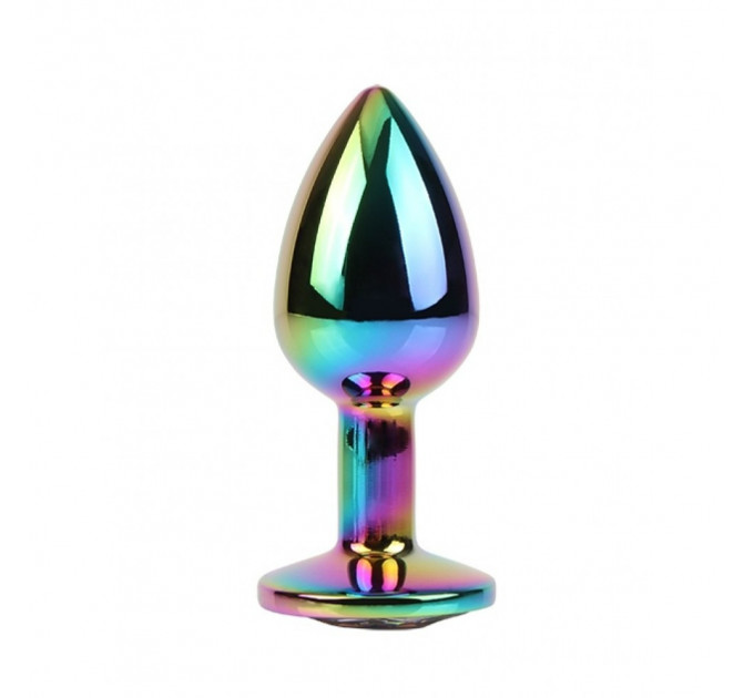 Анальна пробка із кристалом Chisa Matrix Mont Rainbow Gem, металева, різнокольорова, 7 х 2.7 см