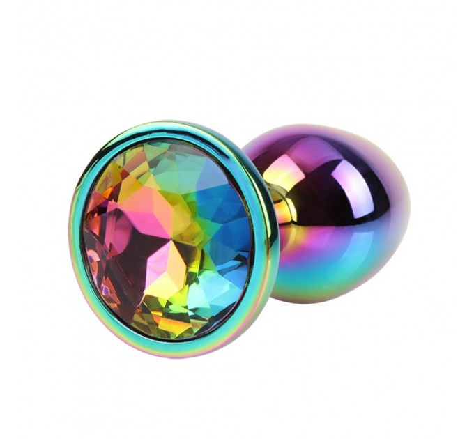 Анальна пробка із кристалом Chisa Matrix Mont Rainbow Gem, металева, різнокольорова, 7 х 2.7 см