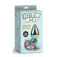 Анальна пробка із кристалом Chisa Matrix Mont Rainbow Gem, металева, різнокольорова, 7 х 2.7 см