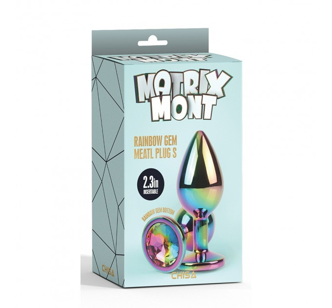Анальна пробка із кристалом Chisa Matrix Mont Rainbow Gem, металева, різнокольорова, 7 х 2.7 см