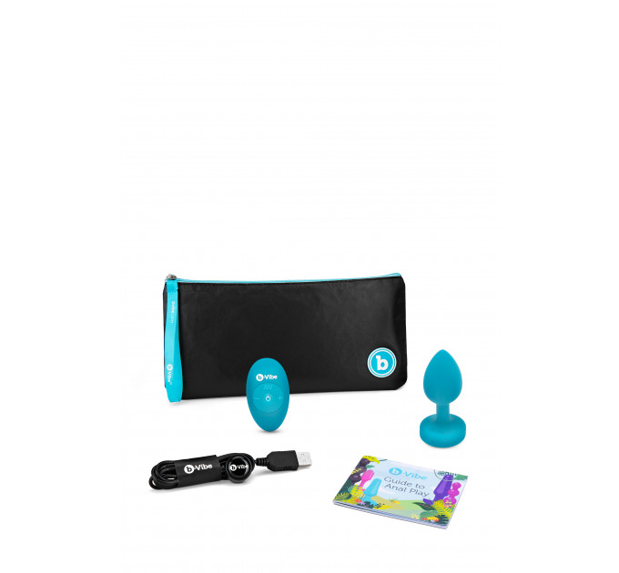 Анальна пробка з вібрацією та каменем B-Vibe - Vibrating Jewel Plug S/M, синя