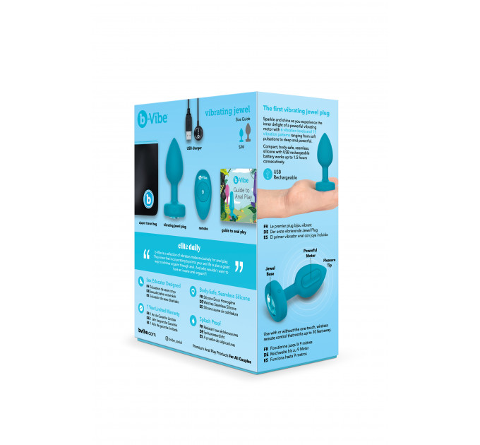 Анальна пробка з вібрацією та каменем B-Vibe - Vibrating Jewel Plug S/M, синя