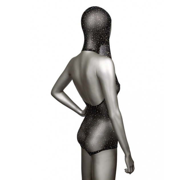Боди-сетка в стразах с капюшоном CalExotic Hooded Deep V Bodysuit, черный