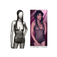 Боді-сітка в стразах із капюшоном CalExotic Hooded Deep V Bodysuit, чорний