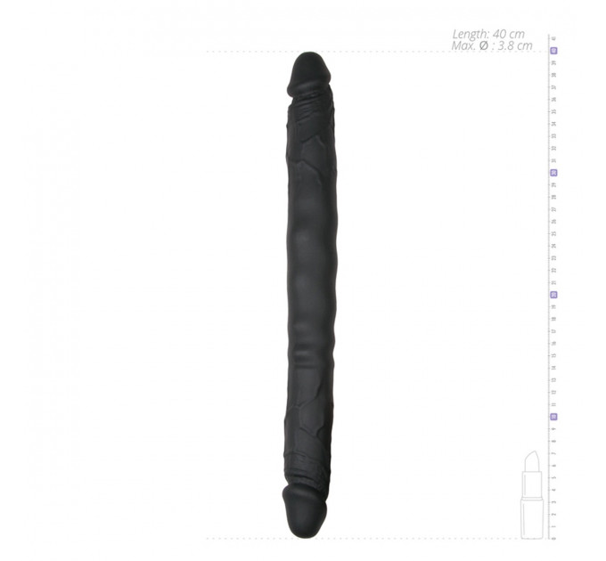Двухсторонний реалистичный фаллоимитатор Easytoys, силиконовый, черный, 40 х 3.8 см