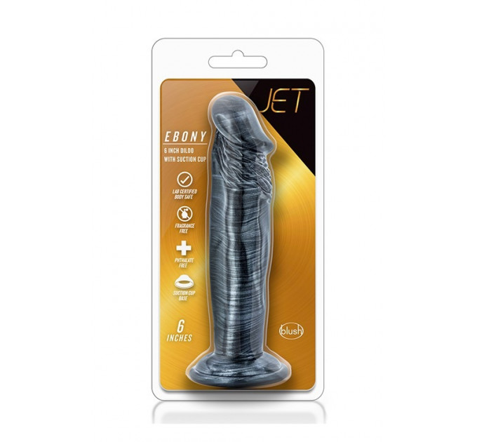 Фаллоимитатор реалистичный Blush Jet Ebony с присоской, черного цвета, 16.5 см