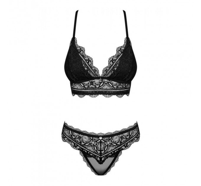 Комплект кружевного белья Obsessive Renelia, чорний L/XL