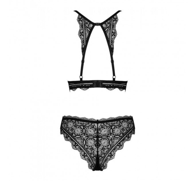 Комплект кружевного белья Obsessive Renelia, чорний L/XL