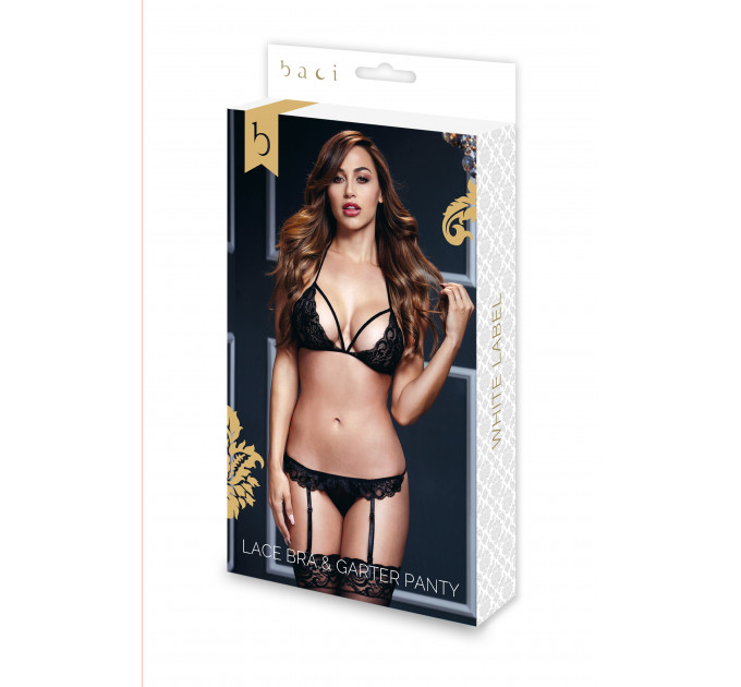 Комплект LACY BRA GARTER OPEN CROTCH PANTY 2P BLK