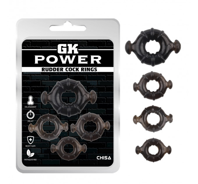 Набір ерекційних кілець Chisa GK Power Rudder Cock Rings різного діаметру, чорний