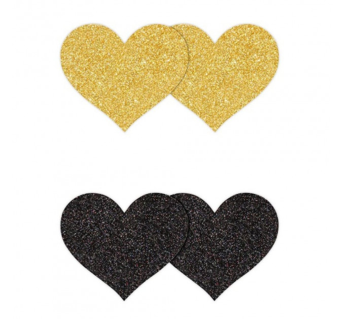 Набор из 2-х пар пестисов в форме сердца NS Novelties Pretty Pasties Glitter Hearts, черный/золотой