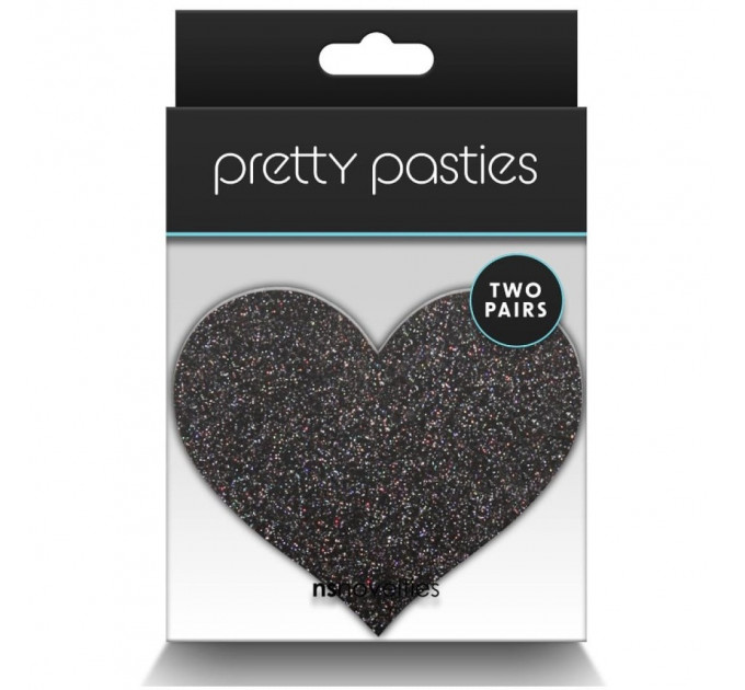 Набор из 2-х пар пестисов в форме сердца NS Novelties Pretty Pasties Glitter Hearts, черный/золотой