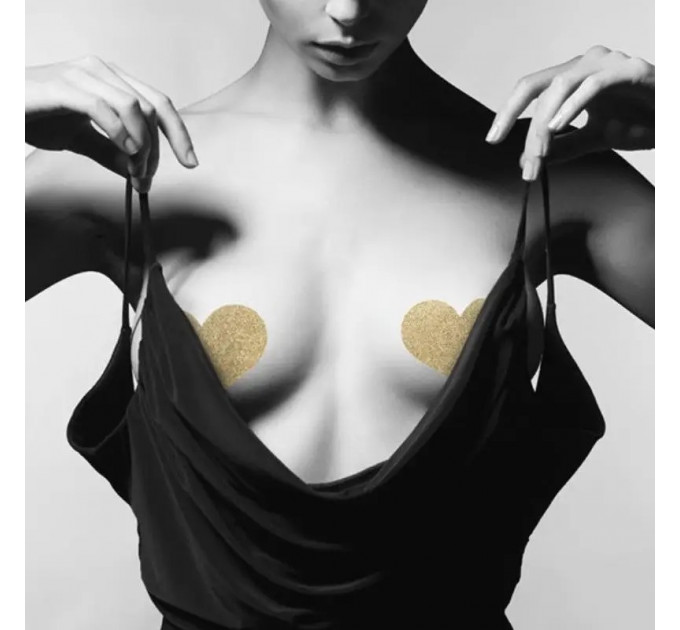 Набор из 2-х пар пестисов в форме сердца NS Novelties Pretty Pasties Glitter Hearts, черный/золотой