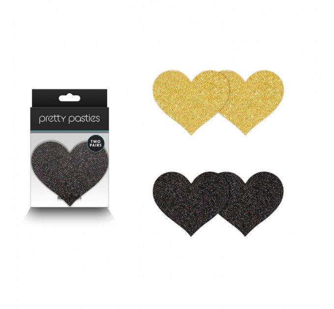 Набор из 2-х пар пестисов в форме сердца NS Novelties Pretty Pasties Glitter Hearts, черный/золотой
